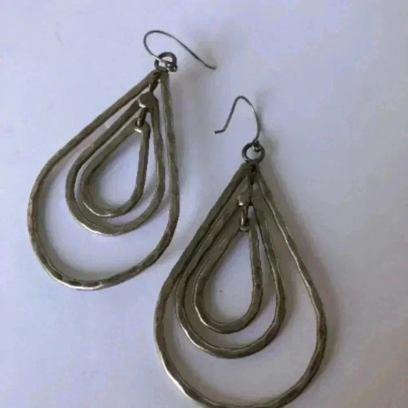 Vintage Steel hammered teardrops dangle earrings - Picture 5 of 7